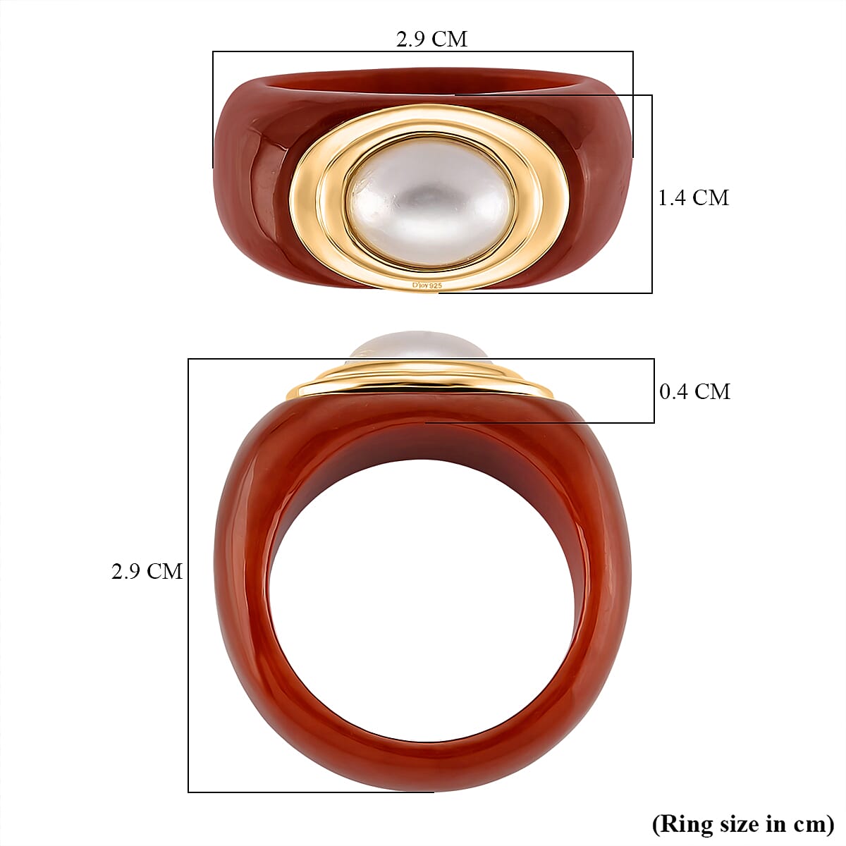 D'Joy White Mabe Pearl &amp; Enhanced Red Jade Ring in Rhodium Overlay Sterling Silver 35.49 Ct. 8258606 5