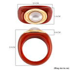 D'Joy White Mabe Pearl & Enhanced Red Jade Ring in Rhodium Overlay Sterling Silver 35.49 Ct.
