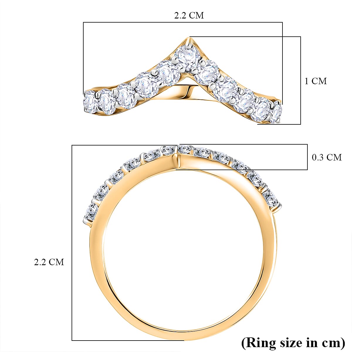 D'Joy -White Moissanite Wishbone Ring in 18K Vermeil Yellow Gold Plated Sterling Silver V32524754 6