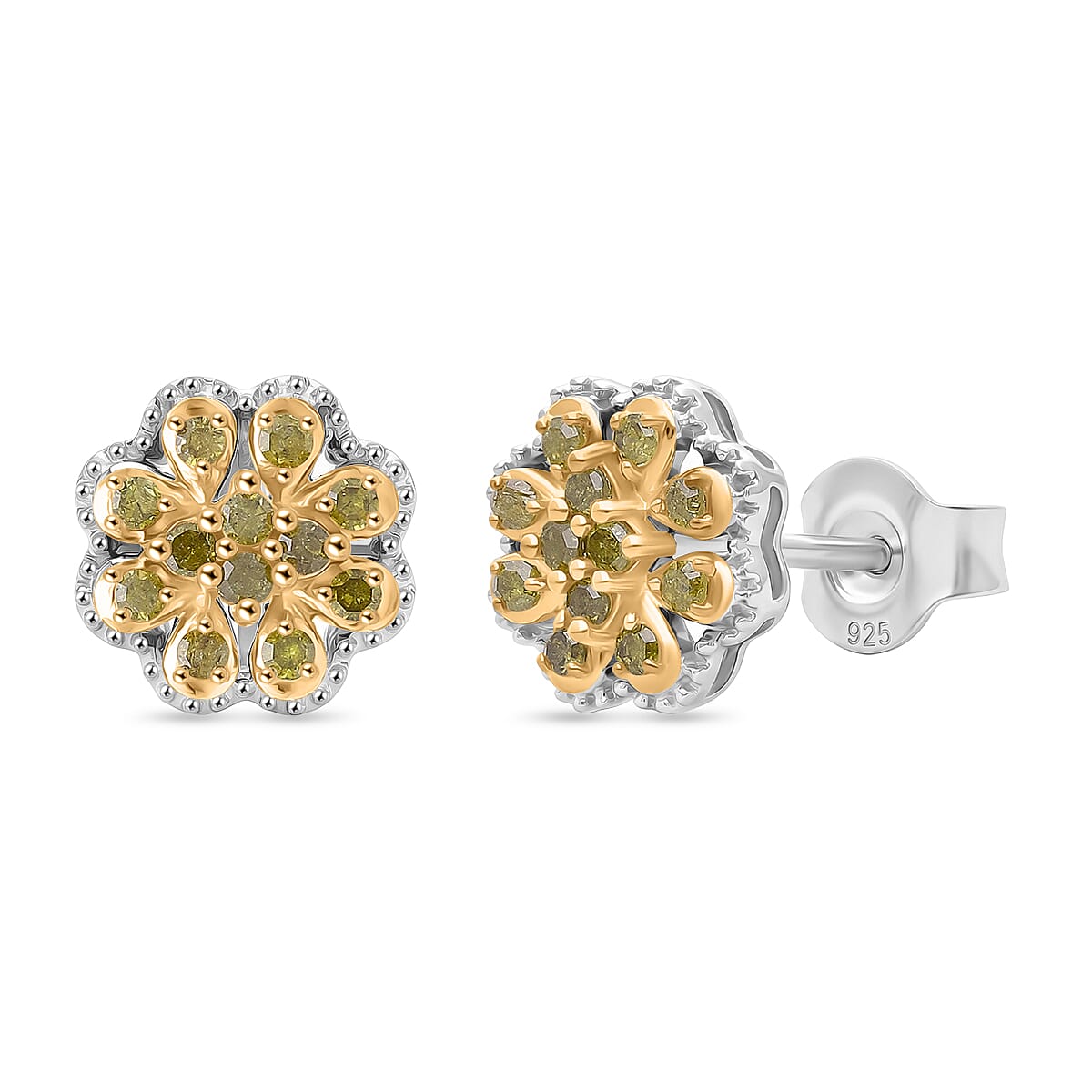 D'Joy Yellow Diamond Cluster Push Post Earring in Rhodium Overlay Sterling Silver 0.28 Ct 8484939 0