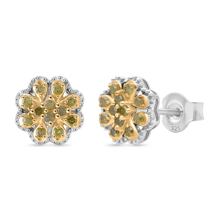 Natural Champagne Diamond Cluster Push Post Earring in 18K Vermeil Rose Gold Plated Sterling Silver 0.21 Ct 8484940 1
