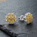 D'Joy Yellow Diamond Cluster Push Post Earring in Rhodium Overlay Sterling Silver 0.28 Ct