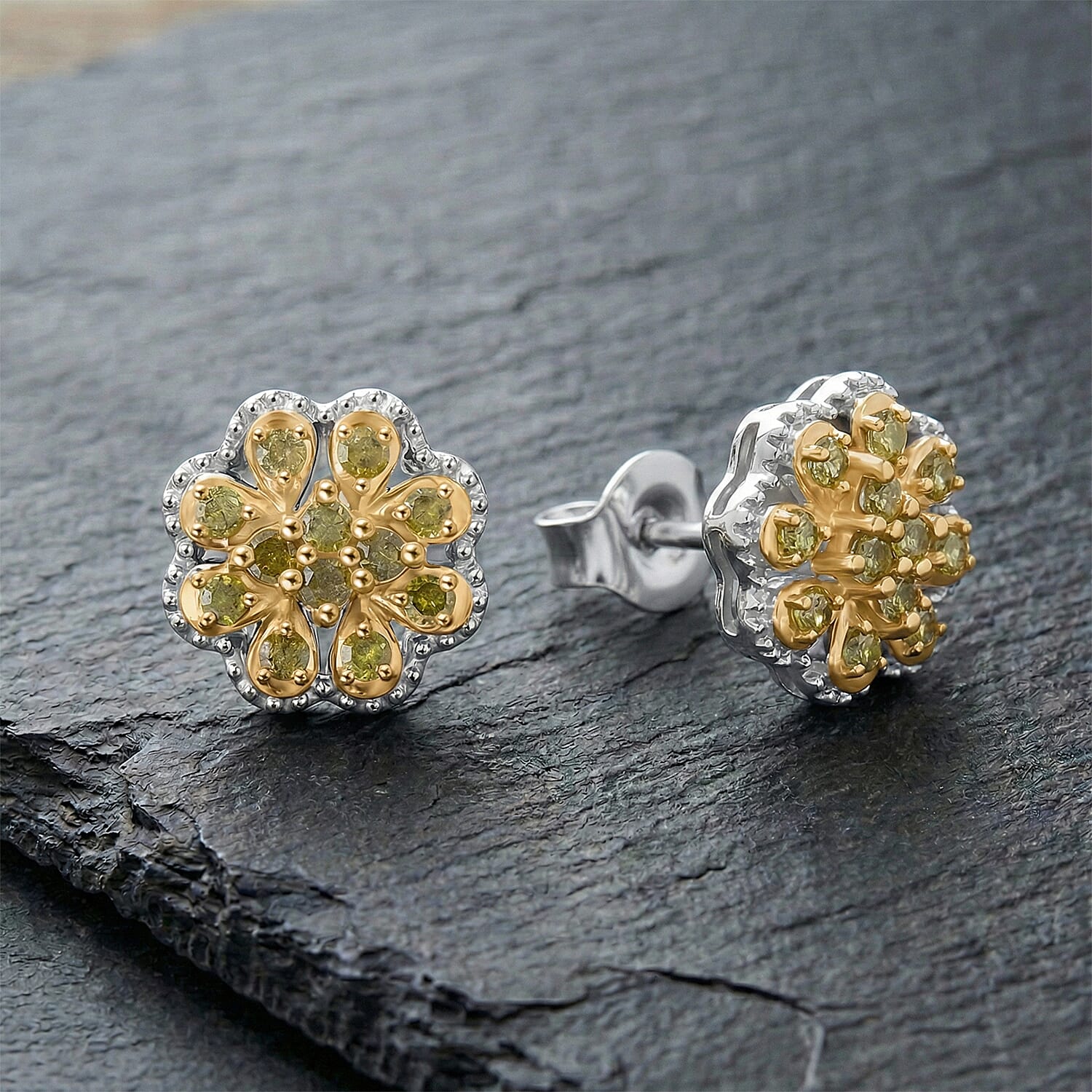 D'Joy Yellow Diamond Cluster Push Post Earring in Rhodium Overlay Sterling Silver 0.28 Ct 8484939 3