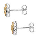 D'Joy Yellow Diamond Cluster Push Post Earring in Rhodium Overlay Sterling Silver 0.28 Ct