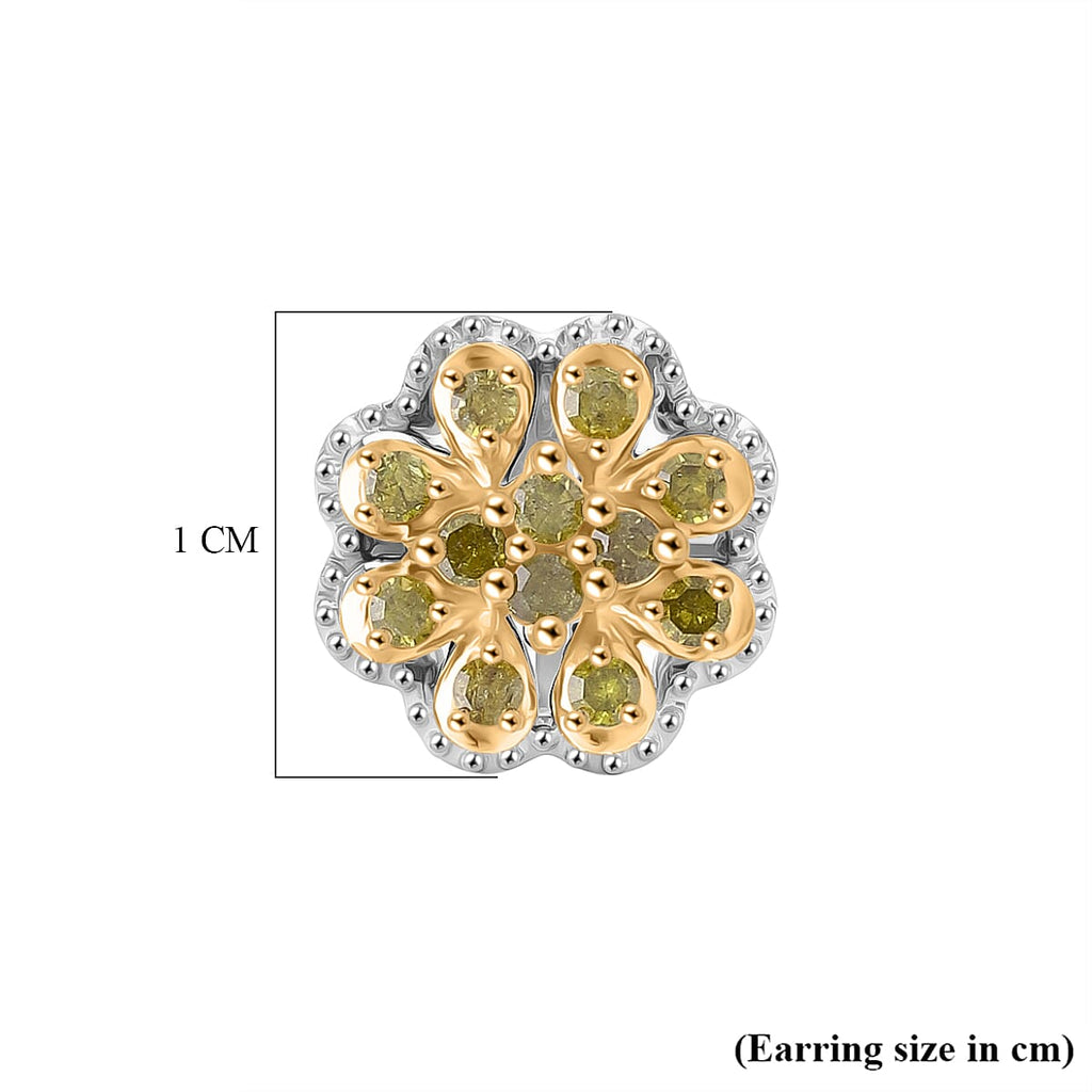 D'Joy Yellow Diamond Cluster Push Post Earring in Rhodium Overlay Sterling Silver 0.28 Ct