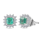 D'Joy AAA Gemfields Zambian Emerald & Lab Grown Diamond Stud Push Back Earring in Rhodium Overlay Sterling Silver 1.00 Ct
