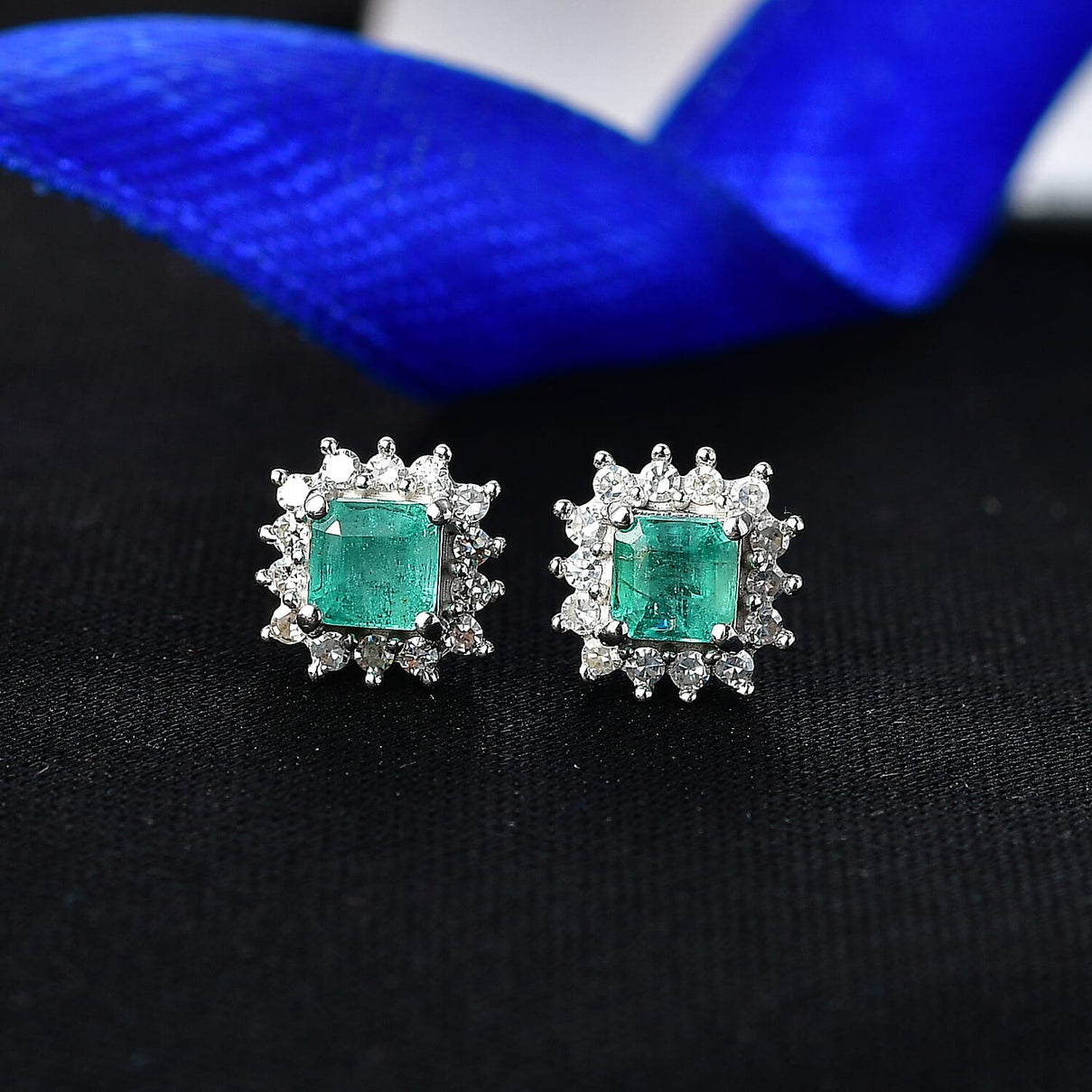 D'Joy AAA Gemfields Zambian Emerald &amp; Lab Grown Diamond Stud Push Back Earring in Rhodium Overlay Sterling Silver 1.00 Ct 8420909 3