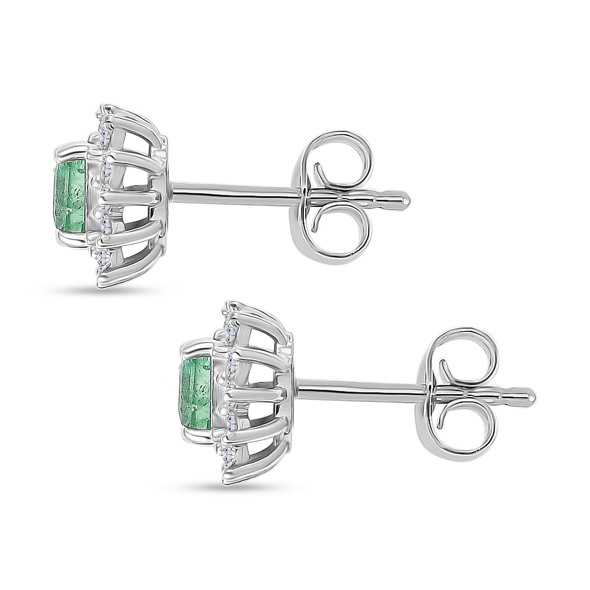 D'Joy AAA Gemfields Zambian Emerald &amp; Lab Grown Diamond Stud Push Back Earring in Rhodium Overlay Sterling Silver 1.00 Ct 8420909 4