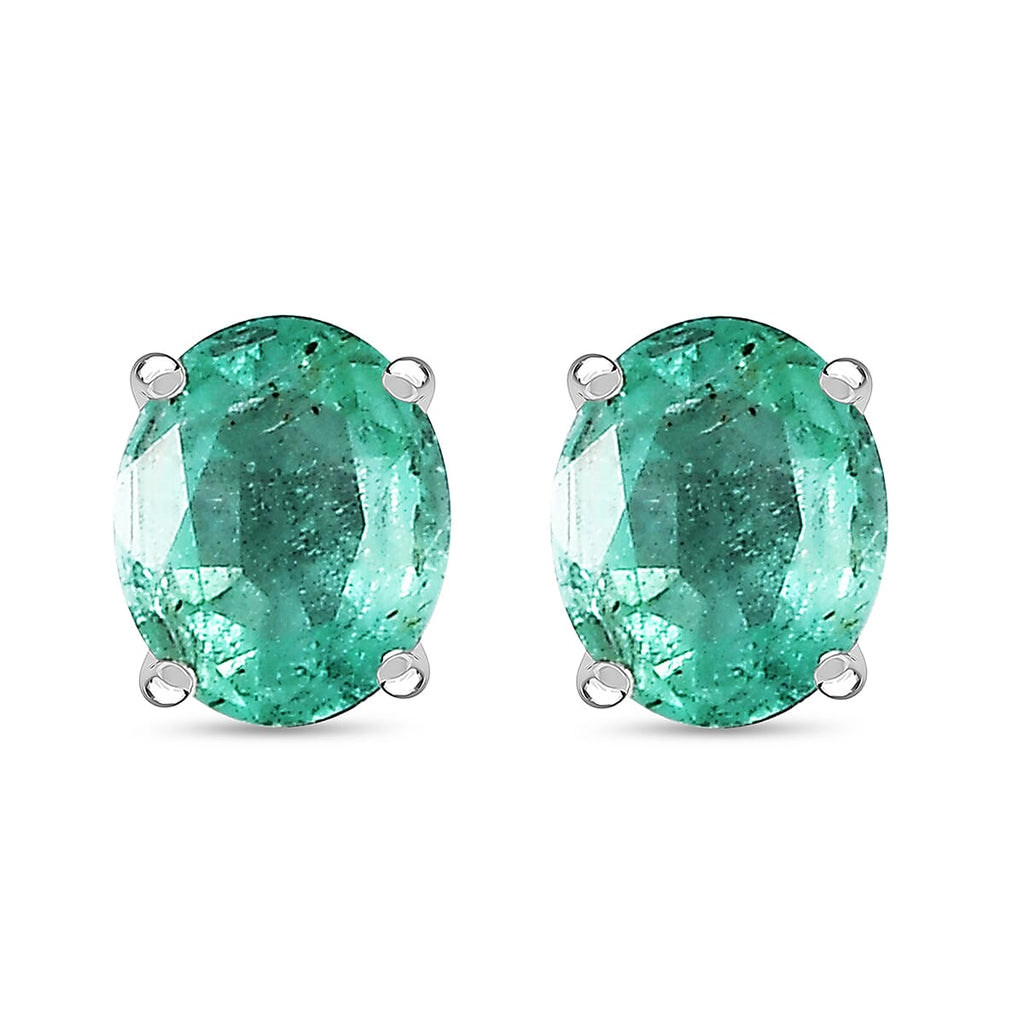 D'Joy AAA Premium Gemfields Zambian Emerald & White Zircon Sunburst Stud Earring with Push Back in Rhodium Overlay Sterling Silver 1.20 Ct.