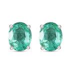D'Joy AAA Premium Gemfields Zambian Emerald & White Zircon Sunburst Stud Earring with Push Back in Rhodium Overlay Sterling Silver 1.20 Ct.