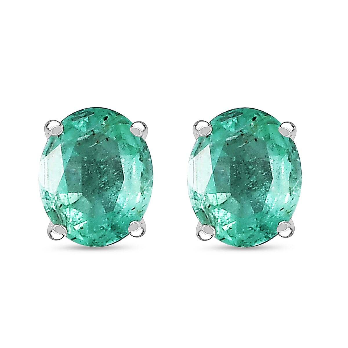 D'Joy AAA Premium Gemfields Zambian Emerald &amp; White Zircon Sunburst Stud Earring with Push Back in Rhodium Overlay Sterling Silver 1.20 Ct. 8420926 4