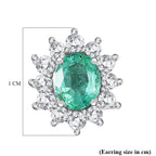 D'Joy AAA Premium Gemfields Zambian Emerald & White Zircon Sunburst Stud Earring with Push Back in Rhodium Overlay Sterling Silver 1.20 Ct.