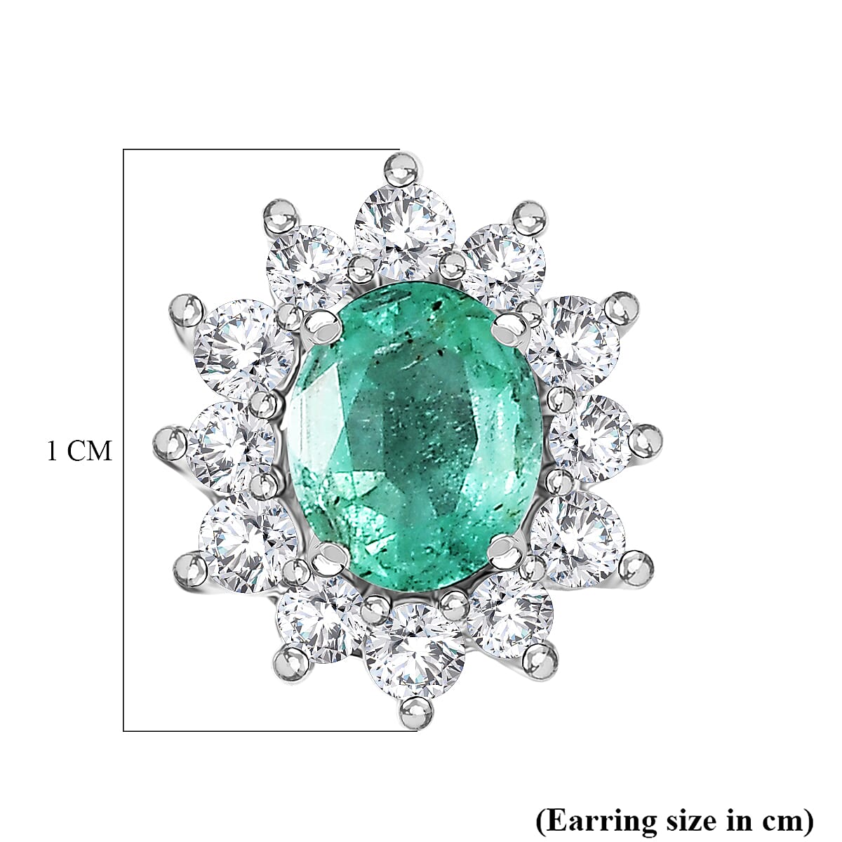D'Joy AAA Premium Gemfields Zambian Emerald &amp; White Zircon Sunburst Stud Earring with Push Back in Rhodium Overlay Sterling Silver 1.20 Ct. 8420926 6