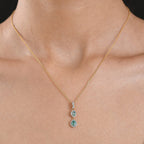 D'Joy AAA Gemfields Zambian Emerald & White Zircon Double Halo Drop Pendant with Chain (Size 20) in 18K Vermeil Yellow Gold Plated Sterling Silver