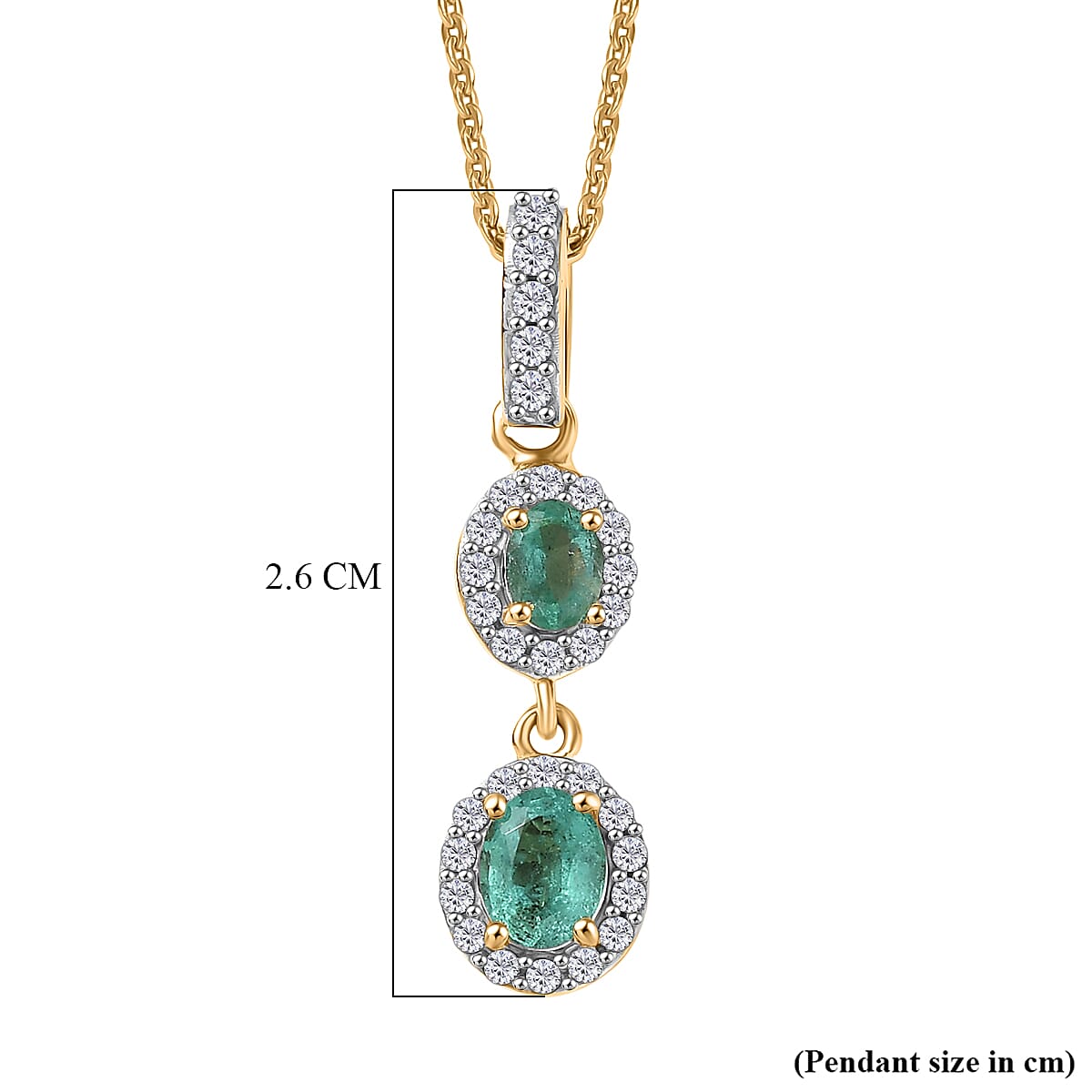 D'Joy AAA Gemfields Zambian Emerald &amp; White Zircon Double Halo Drop Pendant with Chain (Size 20) in 18K Vermeil Yellow Gold Plated Sterling Silver V32732670 6