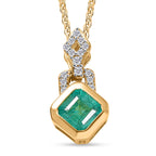 D'Joy - AAA Premium  Gemfields Zambian Emerald Cut & White Zircon Drop Pendant with Chain (Size 20) in 18K Vermeil Yellow Gold Plated Sterling Silver