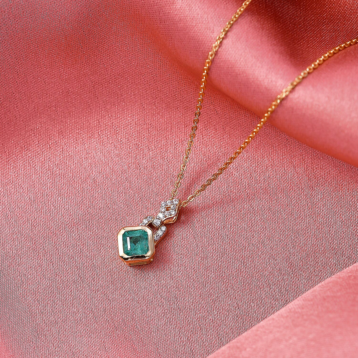 D'Joy - AAA Premium Gemfields Zambian Emerald Cut &amp; White Zircon Drop Pendant with Chain (Size 20) in 18K Vermeil Yellow Gold Plated Sterling Silver 4449471 2