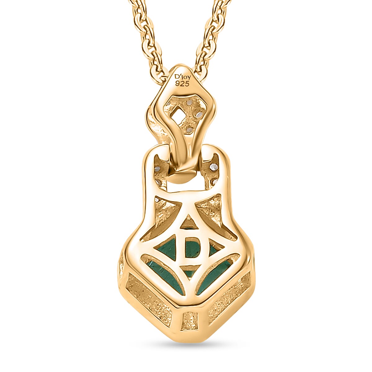 D'Joy - AAA Premium Gemfields Zambian Emerald Cut &amp; White Zircon Drop Pendant with Chain (Size 20) in 18K Vermeil Yellow Gold Plated Sterling Silver 4449471 5