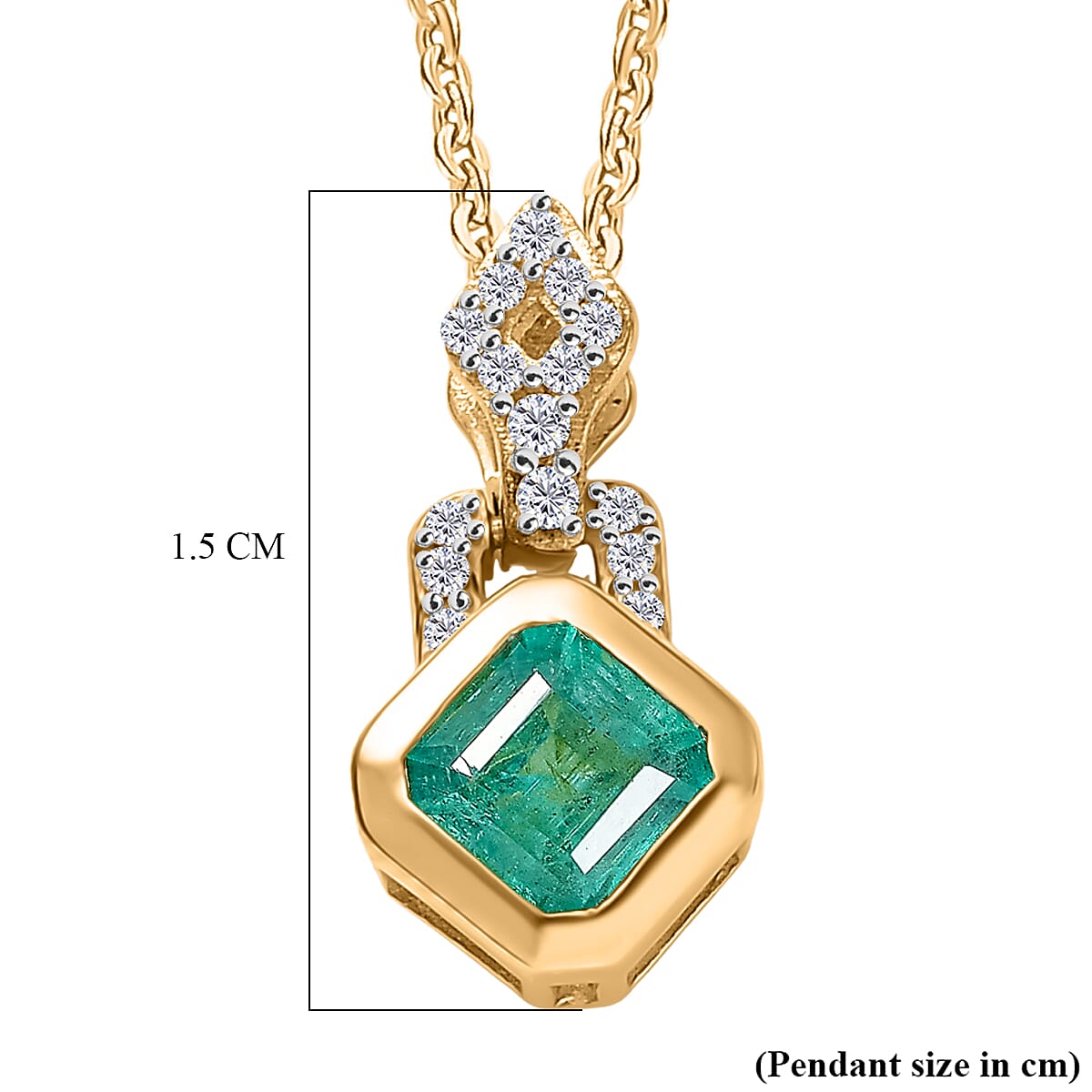 D'Joy - AAA Premium Gemfields Zambian Emerald Cut &amp; White Zircon Drop Pendant with Chain (Size 20) in 18K Vermeil Yellow Gold Plated Sterling Silver 4449471 7
