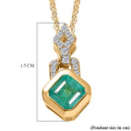D'Joy - AAA Premium  Gemfields Zambian Emerald Cut & White Zircon Drop Pendant with Chain (Size 20) in 18K Vermeil Yellow Gold Plated Sterling Silver
