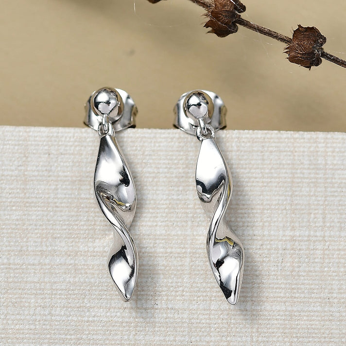 D'Joy Twisted Dangling Earring with Push Back in Rhodium Overlay Sterling Silver 8285603 2