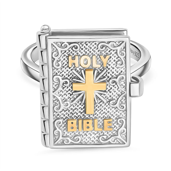 D'Joy Bible Ring in Yellow Gold Plated &amp; Rhodium Overlay Sterling Silver, Silver Wt. 8.98 Gms. 8265041 1