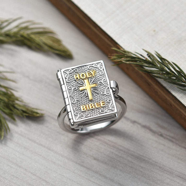 D'Joy Bible Ring in Yellow Gold Plated &amp; Rhodium Overlay Sterling Silver, Silver Wt. 8.98 Gms. 8265041 2