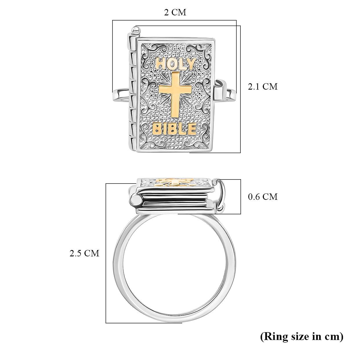 D'Joy Bible Ring in Yellow Gold Plated &amp; Rhodium Overlay Sterling Silver V32572674 9