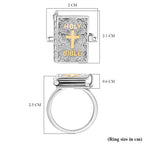 D'Joy Bible Ring in Yellow Gold Plated & Rhodium Overlay Sterling Silver, Silver Wt. 8.98 Gms.