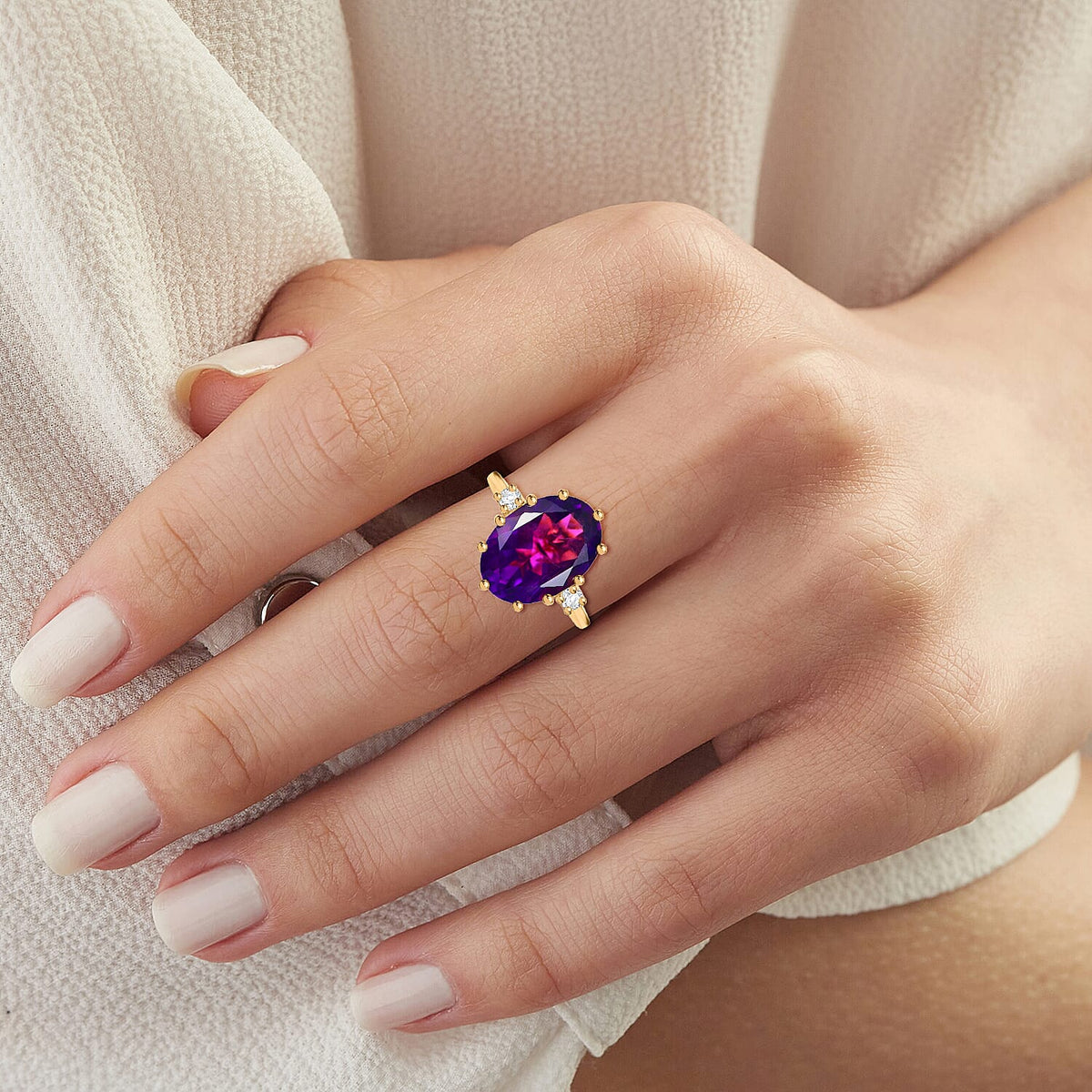 D'joy AAA African Amethyst &amp; Moissanite Solitaire Ring in 14K Yellow Gold Plated Sterling Silver 6.13 Ct. 8188650 2