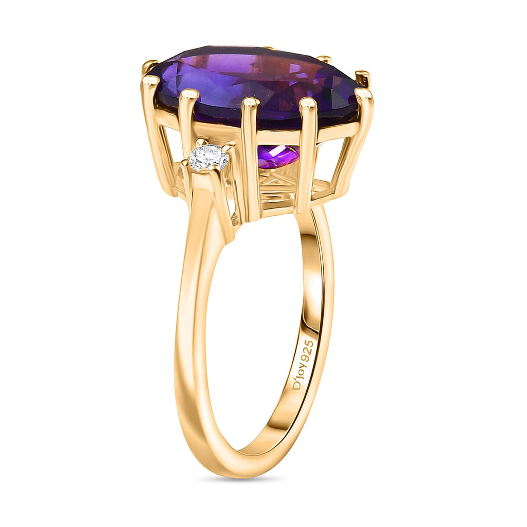 D'joy African Amethyst & Moissanite Solitaire Ring in 14K Yellow Gold Plated Sterling Silver 6.13 Ct.