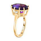 D'joy African Amethyst & Moissanite Solitaire Ring in 14K Yellow Gold Plated Sterling Silver 6.13 Ct.