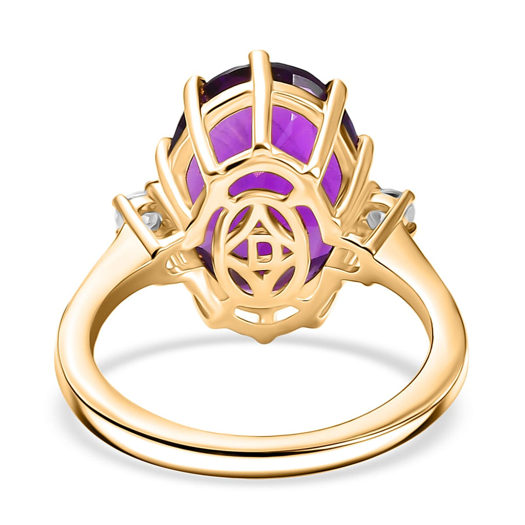 D'joy African Amethyst & Moissanite Solitaire Ring in 14K Yellow Gold Plated Sterling Silver 6.13 Ct.