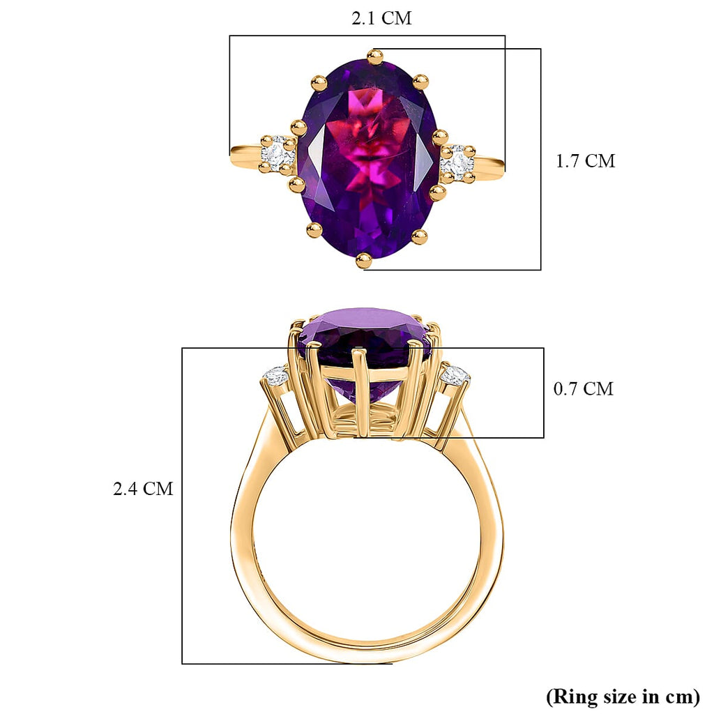 D'joy African Amethyst & Moissanite Solitaire Ring in 14K Yellow Gold Plated Sterling Silver 6.13 Ct.