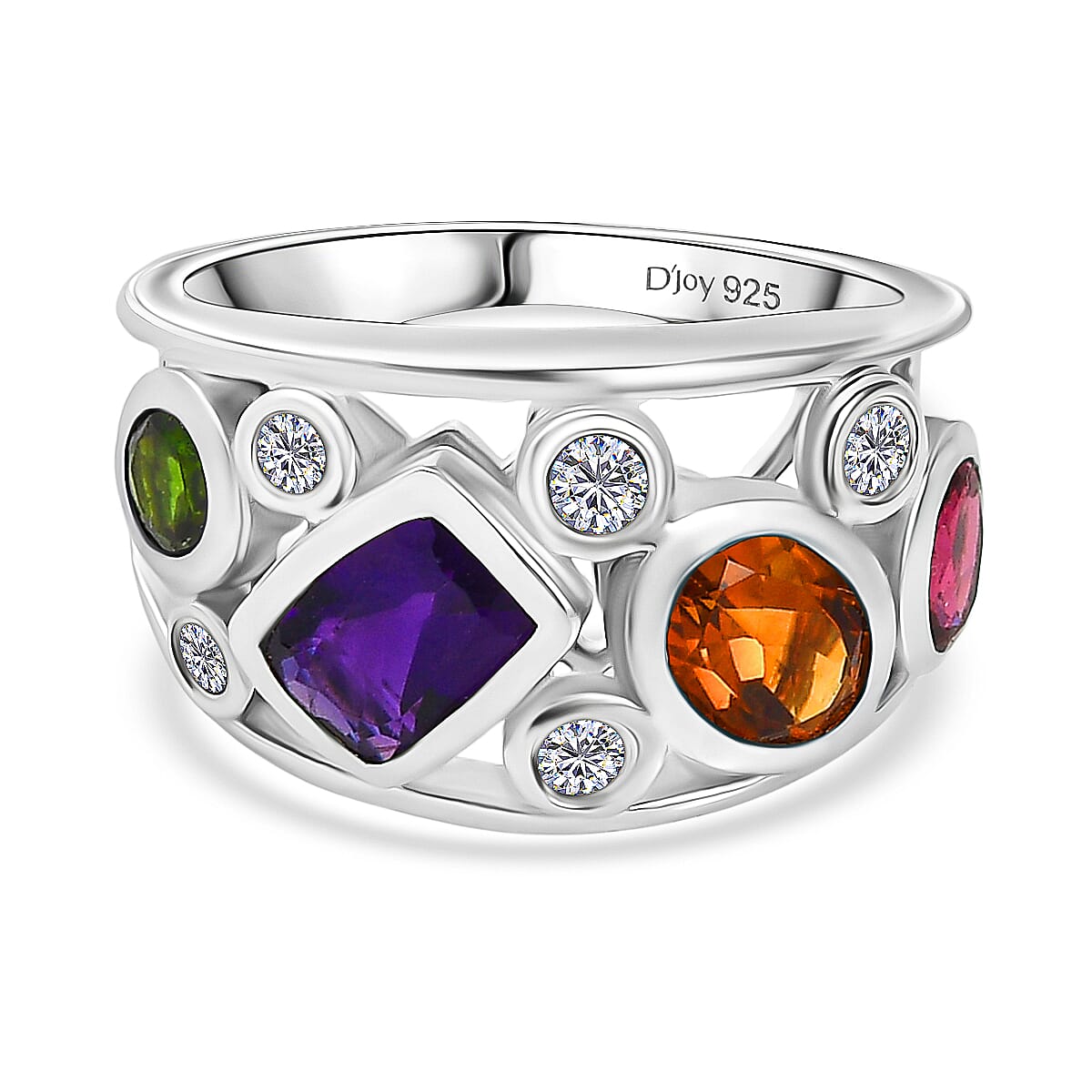 Designer Inspired - African Amethyst &amp; Multi Gemstones Cluster Ring in Platinum Overlay Sterling Silver 2.45 Ct 8196433 0