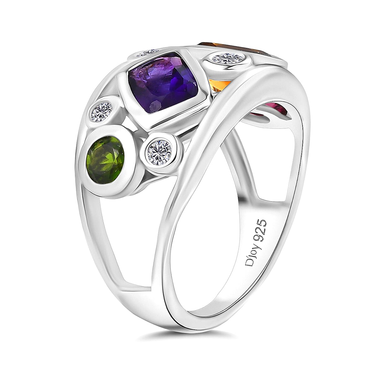 Designer Inspired - African Amethyst &amp; Multi Gemstones Cluster Ring in Platinum Overlay Sterling Silver 2.45 Ct 8196433 3