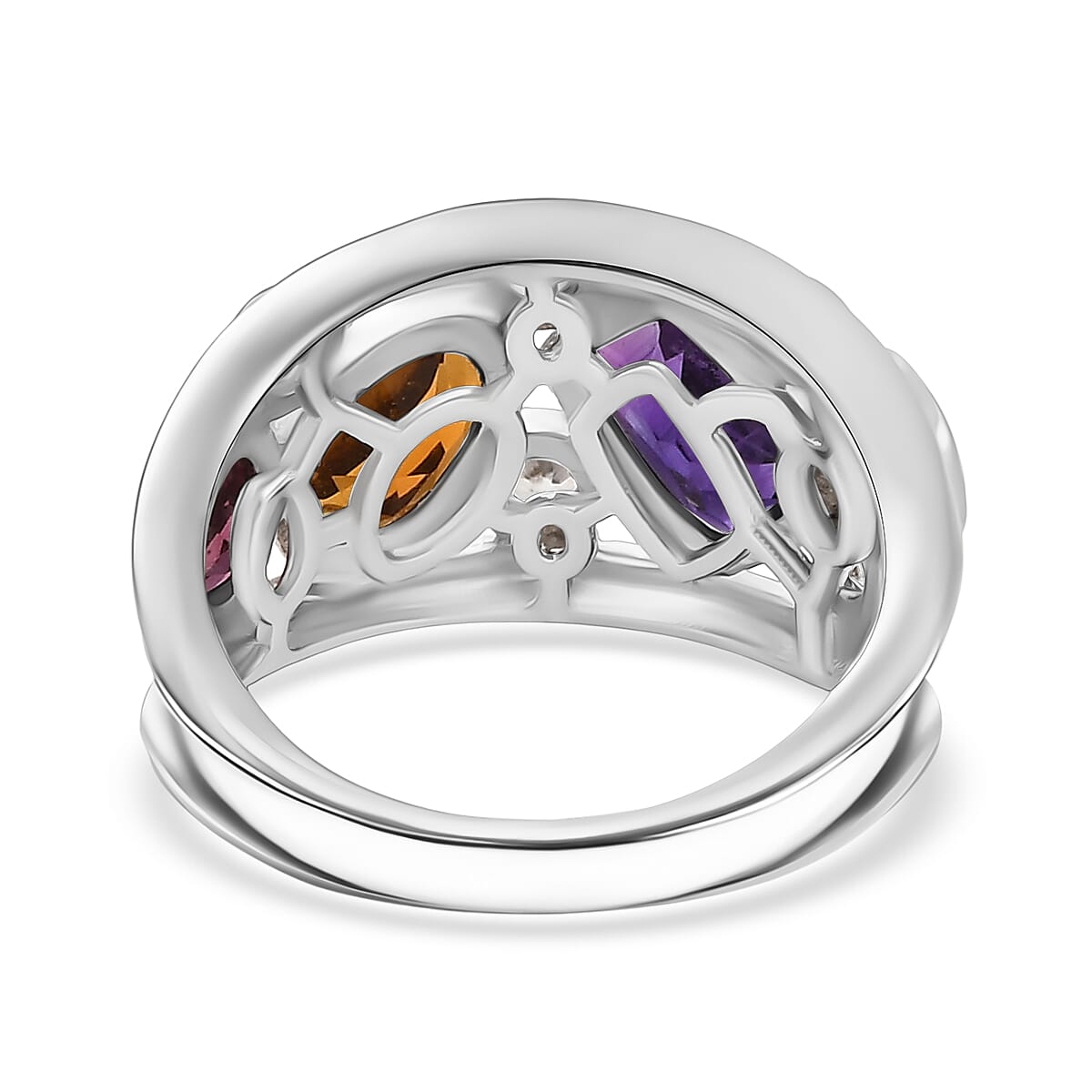 Designer Inspired - African Amethyst &amp; Multi Gemstones Cluster Ring in Platinum Overlay Sterling Silver 2.45 Ct 8196433 4