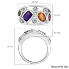 Designer Inspired  - African Amethyst & Multi Gemstones Cluster Ring in Platinum Overlay Sterling Silver 2.45 Ct