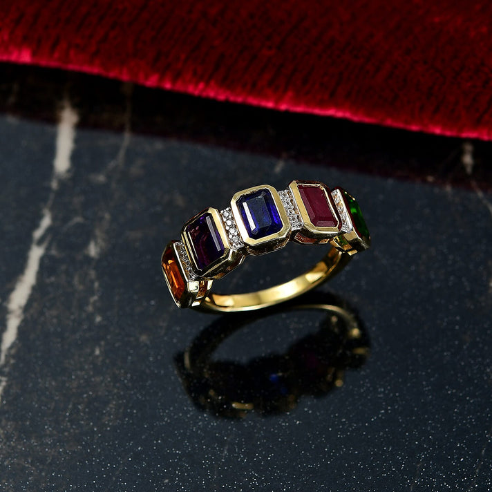 D'joy African Amethyst, Multi Gemstones Ring in Yellow Gold Plated Sterling Silver 3.55 Ct. 8220868 2