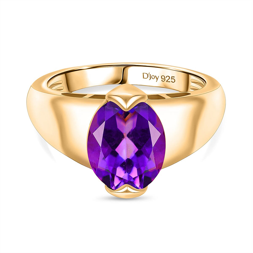 D'joy African Amethyst Solitaire Ring in 14K Yellow Gold Overlay Sterling Silver 3.31 Ct.