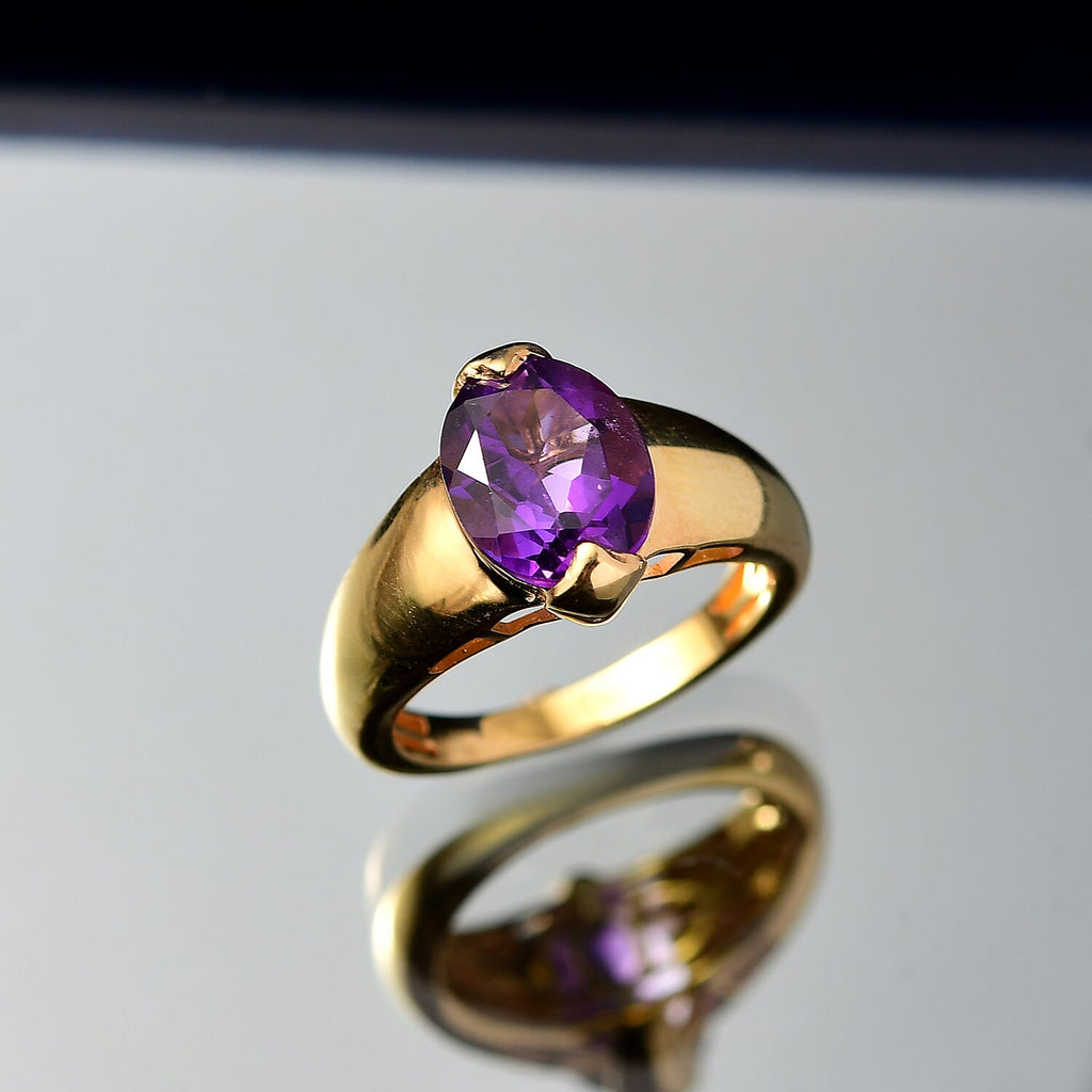 D'joy African Amethyst Solitaire Ring in 14K Yellow Gold Overlay Sterling Silver 3.31 Ct.