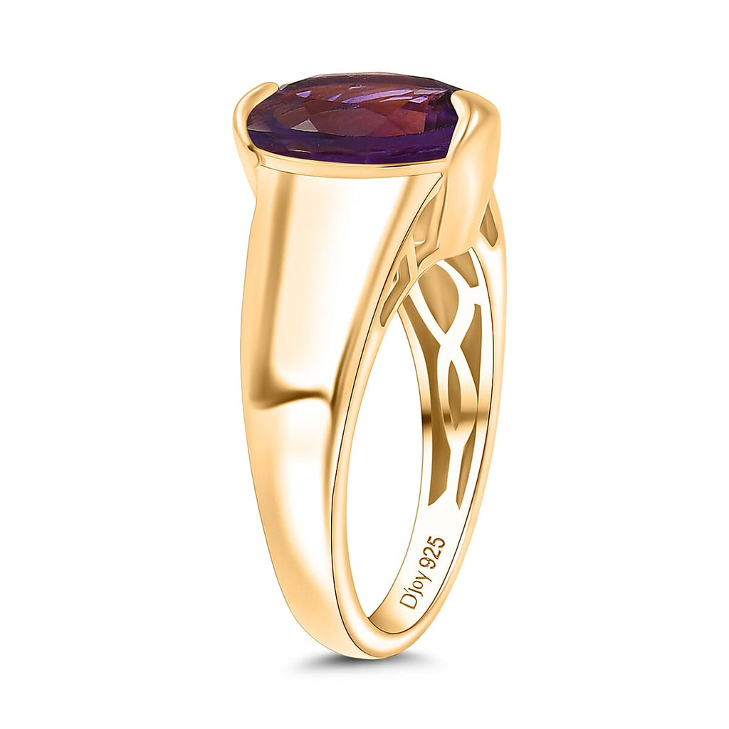 D'joy African Amethyst Solitaire Ring in 14K Yellow Gold Overlay Sterling Silver 3.31 Ct.