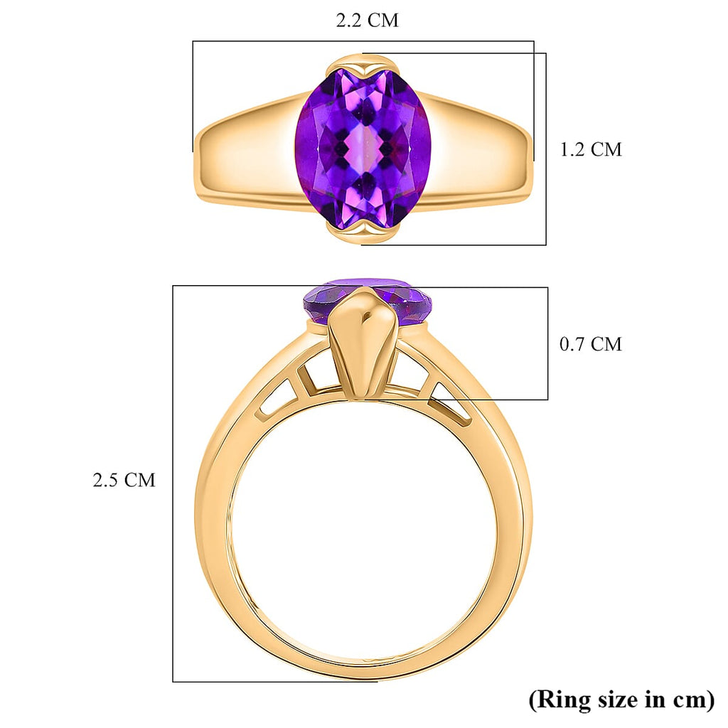 D'joy African Amethyst Solitaire Ring in 14K Yellow Gold Overlay Sterling Silver 3.31 Ct.