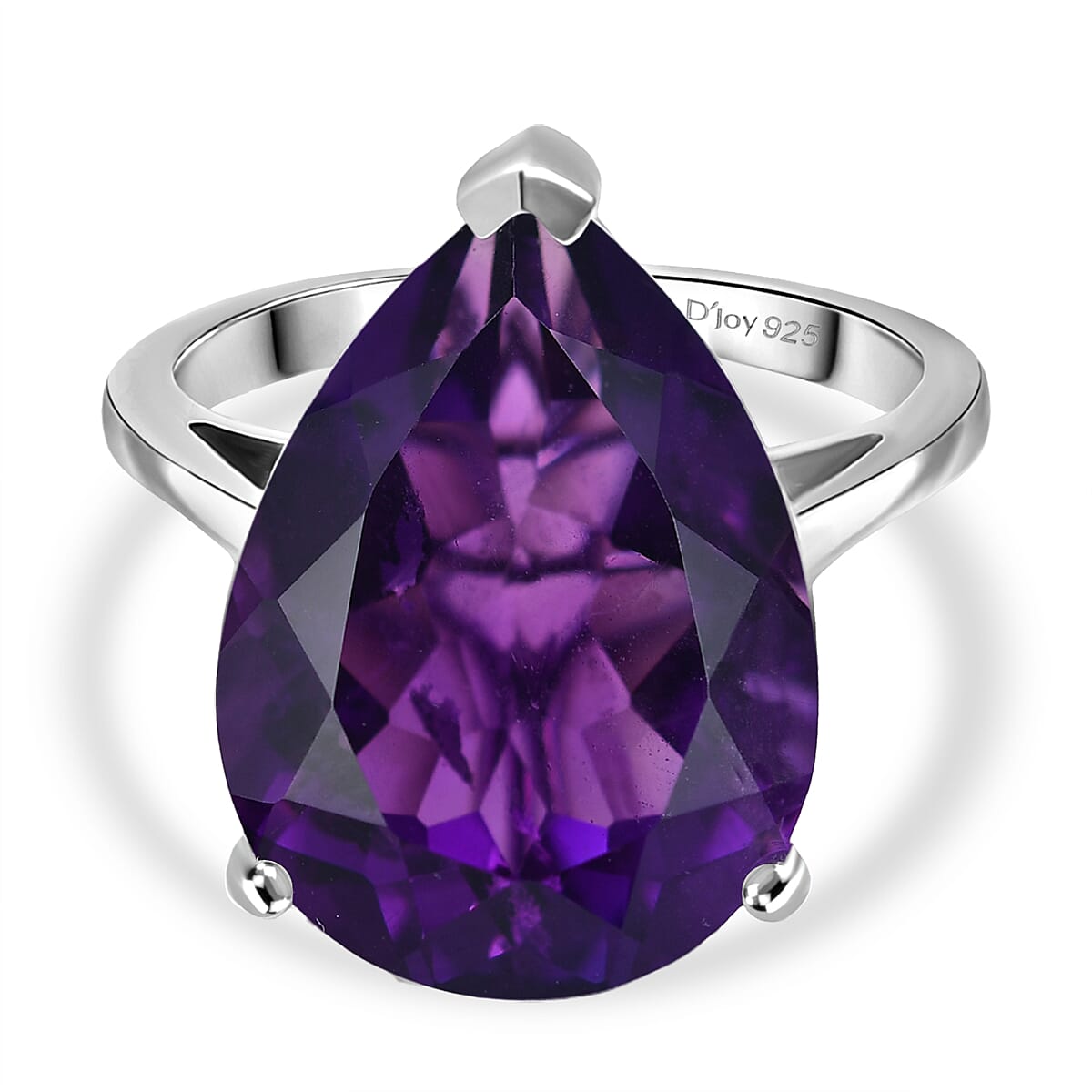 D'joy African Amethyst Solitaire Ring in Rhodium Overlay Sterling Silver 11.31 Ct. 8189275 0
