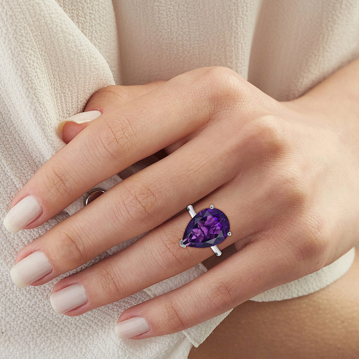 D'joy African Amethyst Solitaire Ring in Rhodium Overlay Sterling Silver 11.31 Ct. 8189275 2