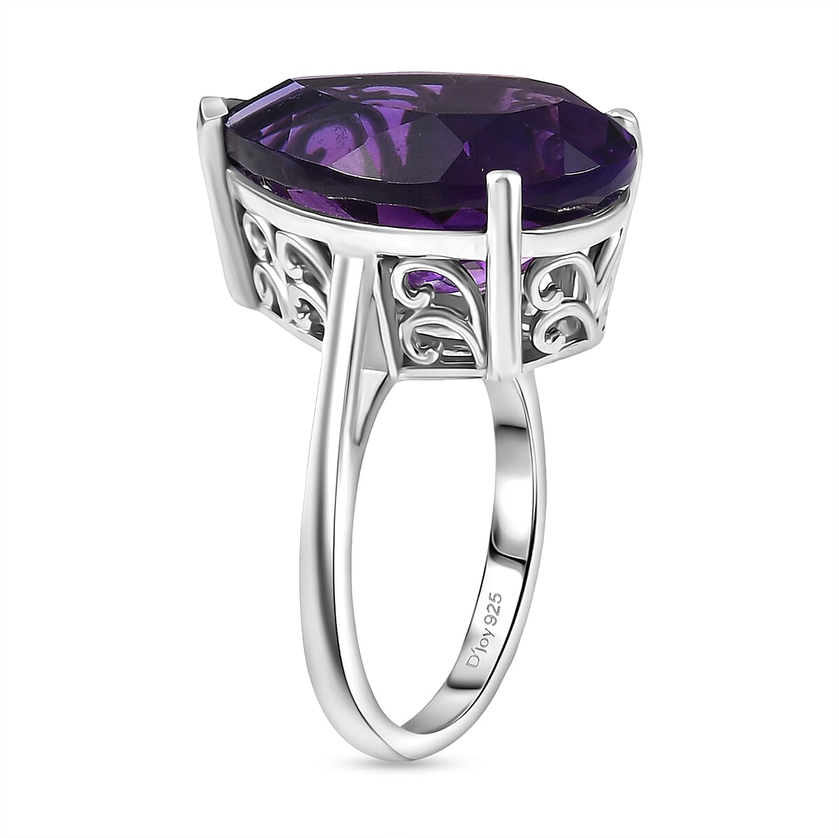D'joy African Amethyst Solitaire Ring in Rhodium Overlay Sterling Silver 11.31 Ct. 8189275 3