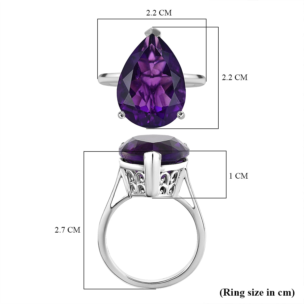 D'joy African Amethyst Solitaire Ring in Rhodium Overlay Sterling Silver 11.31 Ct. 8189275 5