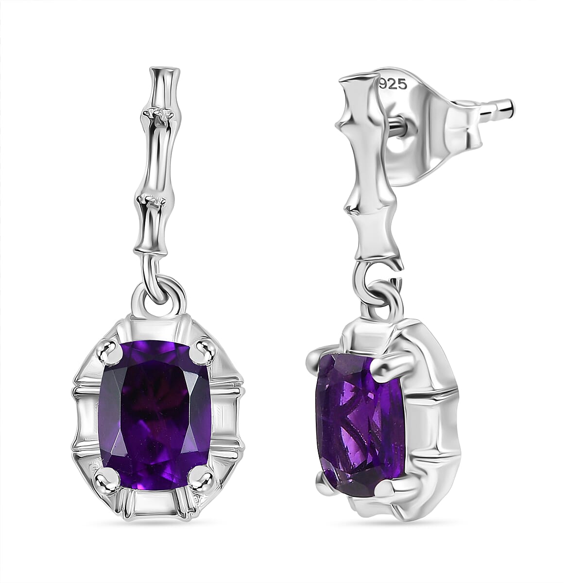 D'joy AAA African Amethyst Solitaire Stud Push Back Earring in Rhodium Overlay Sterling Silver 2.66 Ct. 8182009 0