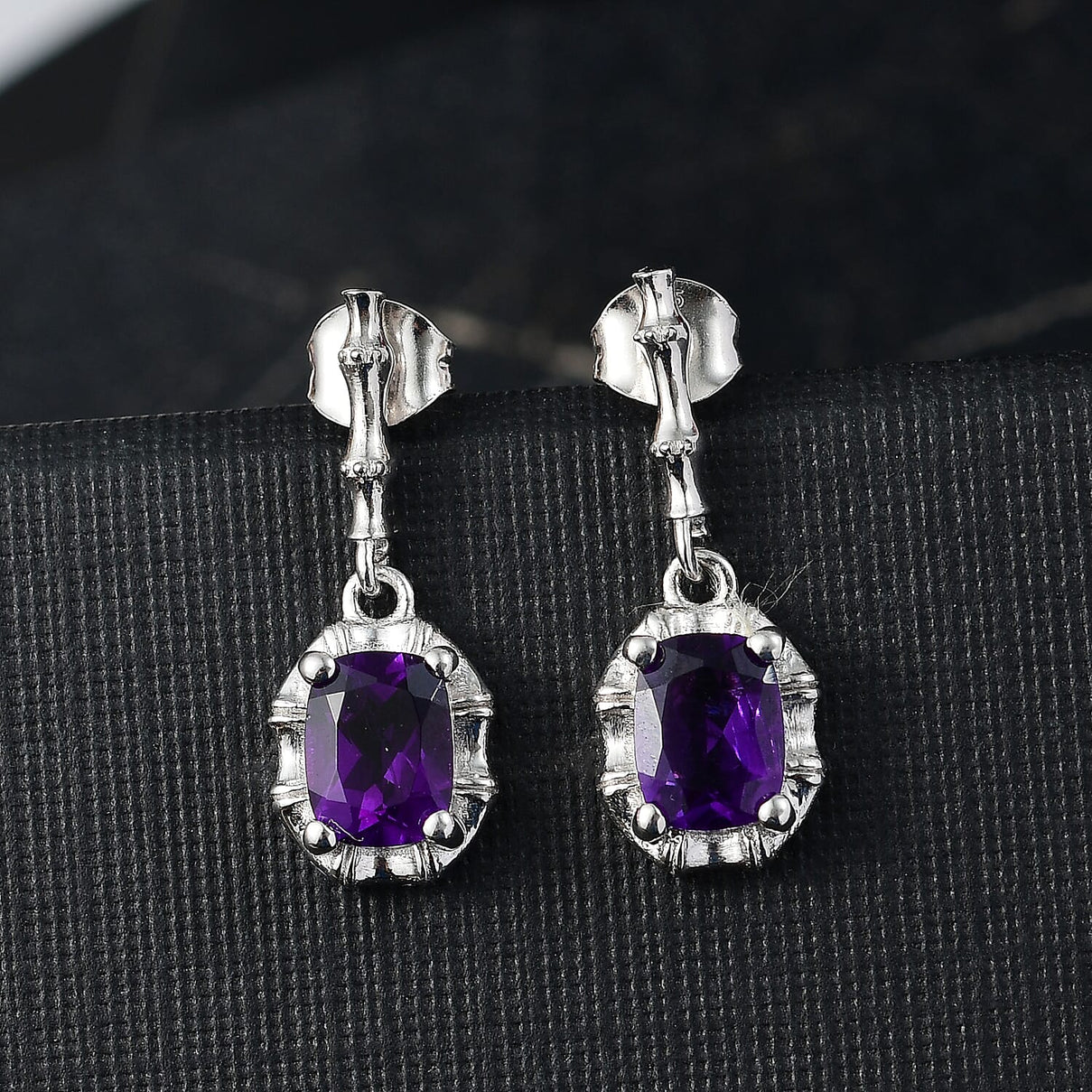 D'joy AAA African Amethyst Solitaire Stud Push Back Earring in Rhodium Overlay Sterling Silver 2.66 Ct. 8182009 2