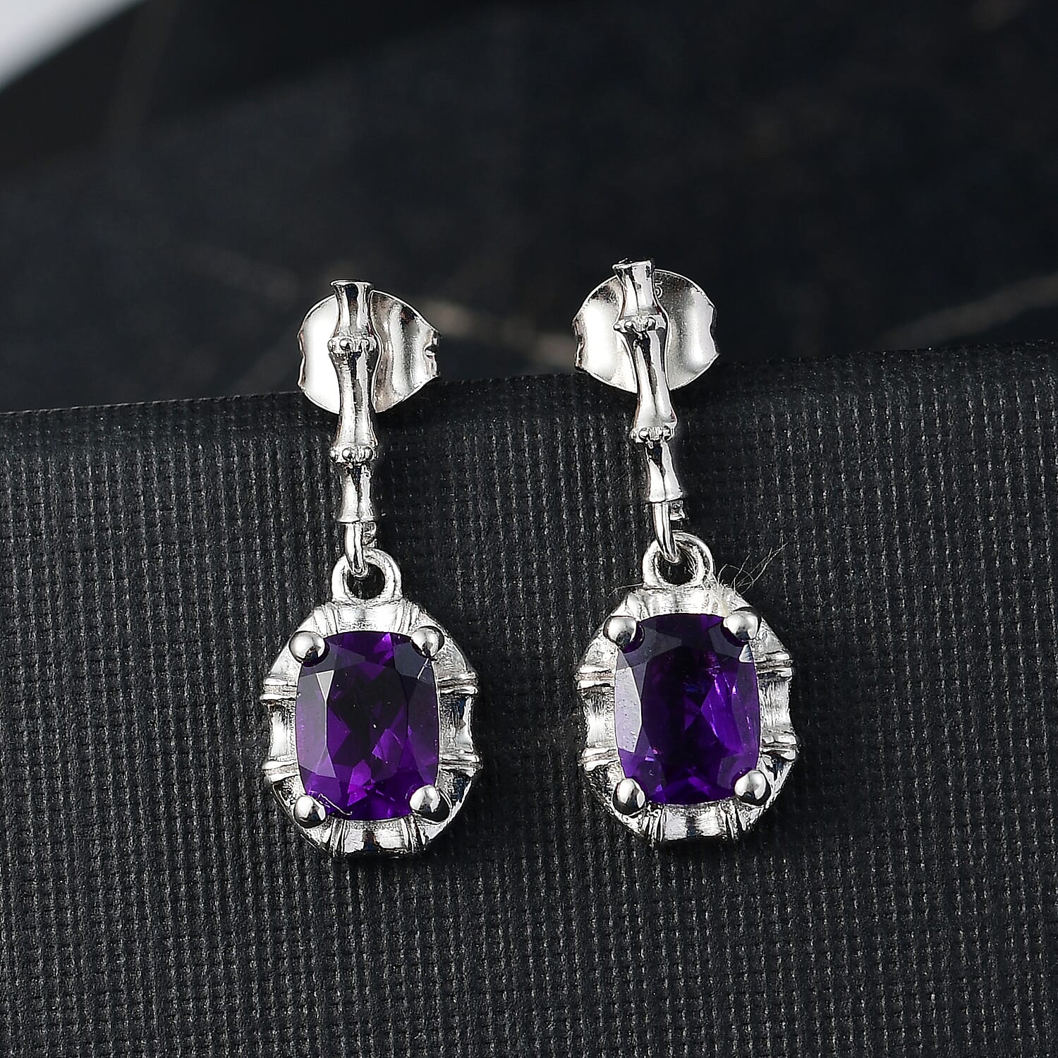 D'joy AAA African Amethyst Solitaire Stud Push Back Earring in Rhodium Overlay Sterling Silver 2.66 Ct. 8182009 2